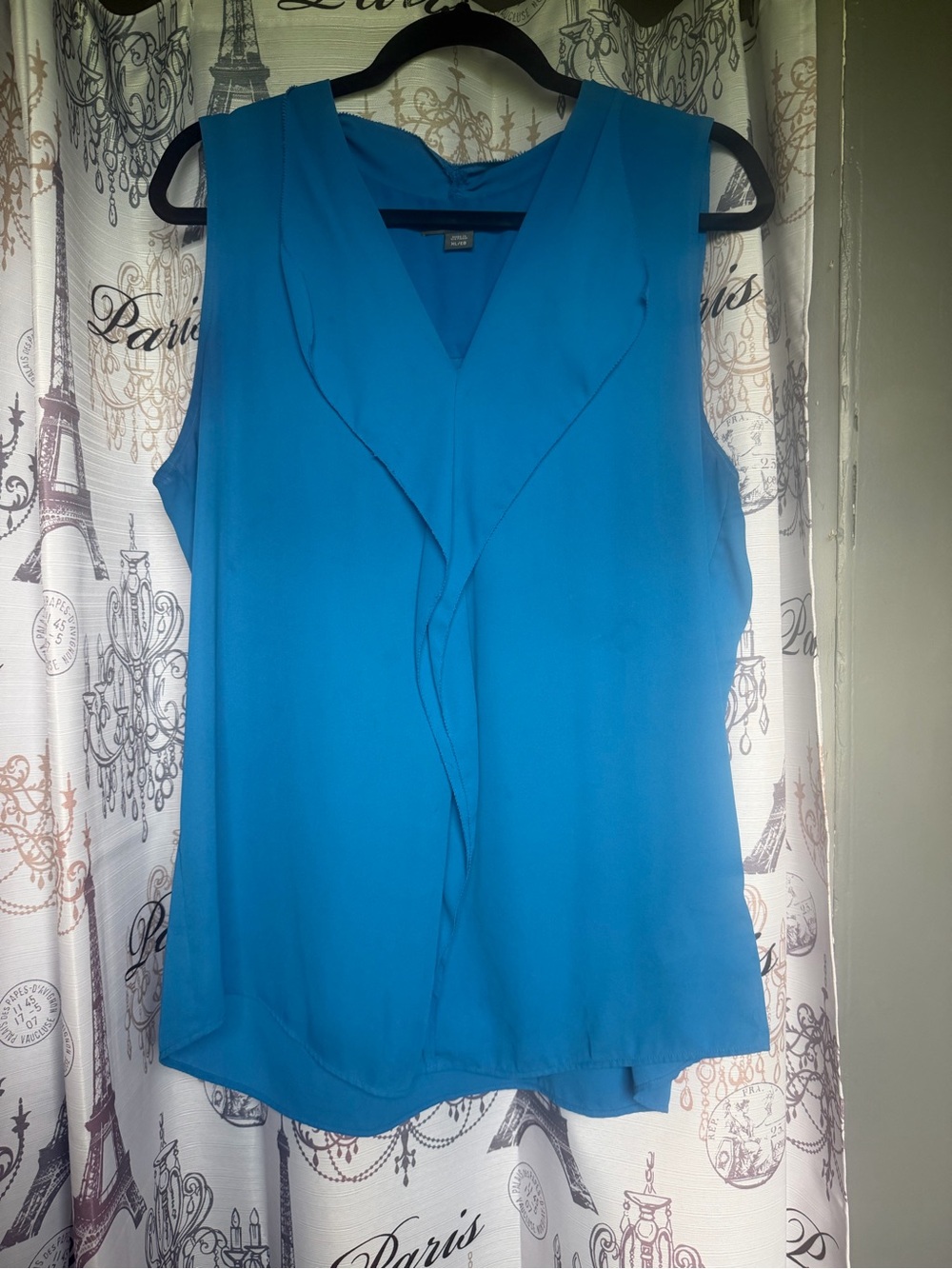 Covington Teal Sleeveless V-Neck Ruffle Front Camisole